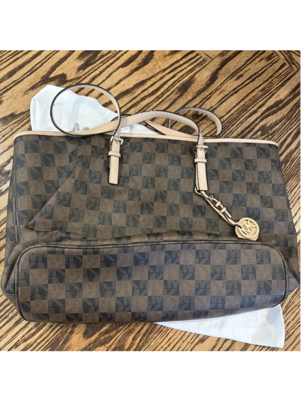 Michael Kors Jet Set Travel Logo Checkerboard Medium Tote Bag Some Wear GUC - Picture 13 of 14